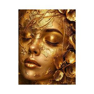 Gold textured portrait artwork with floral elegance for upscale modern interiors.
