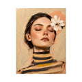 Soft feminine portrait painting with floral accents for peaceful bedroom decor.