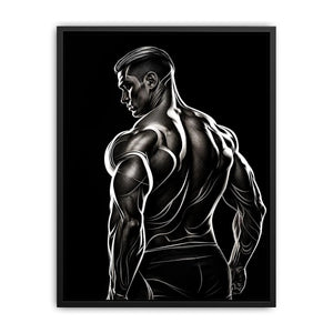 Black and white muscular male line art canvas for modern masculine interior decor.
