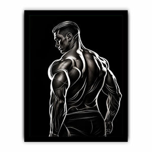 Black and white muscular male line art canvas for modern masculine interior decor.