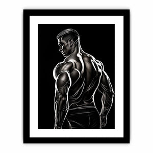 Black and white muscular male line art canvas for modern masculine interior decor.