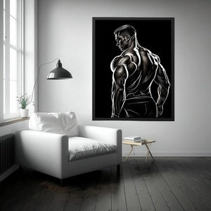 Black and white muscular male line art canvas for modern masculine interior decor.