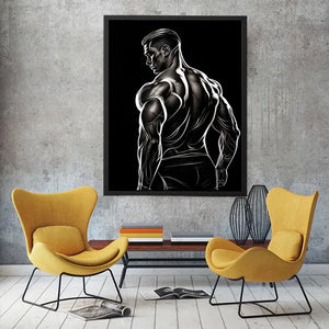 Black and white muscular male line art canvas for modern masculine interior decor.