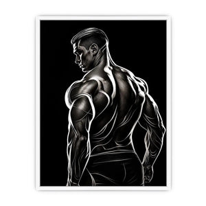 Black and white muscular male line art canvas for modern masculine interior decor.