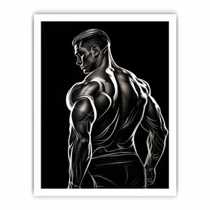 Black and white muscular male line art canvas for modern masculine interior decor.