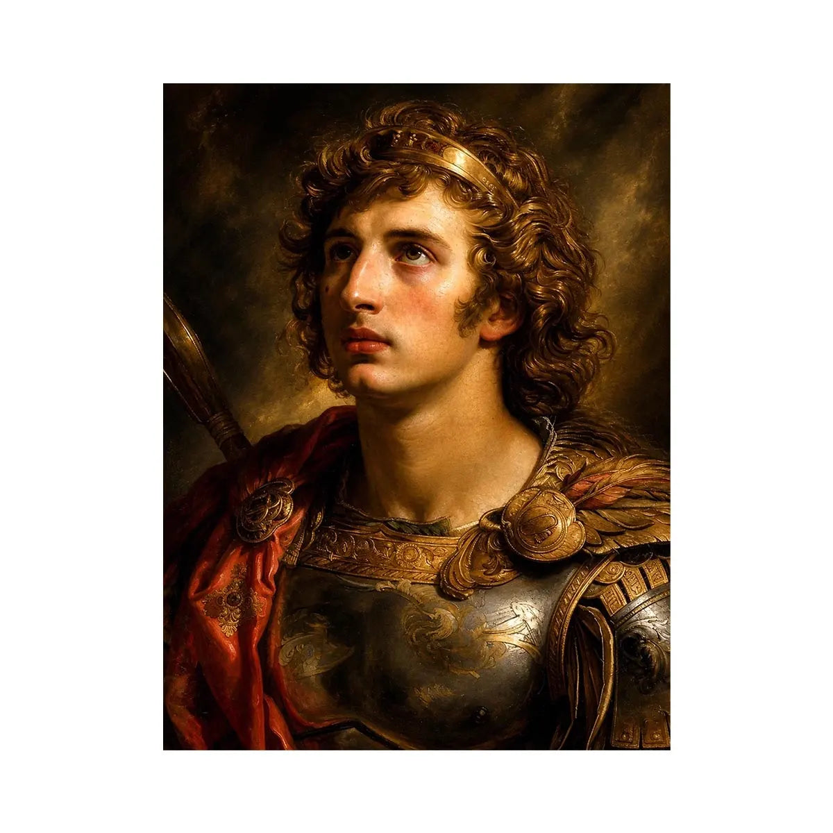 Renaissance warrior portrait canvas art for elegant traditional living room decor.