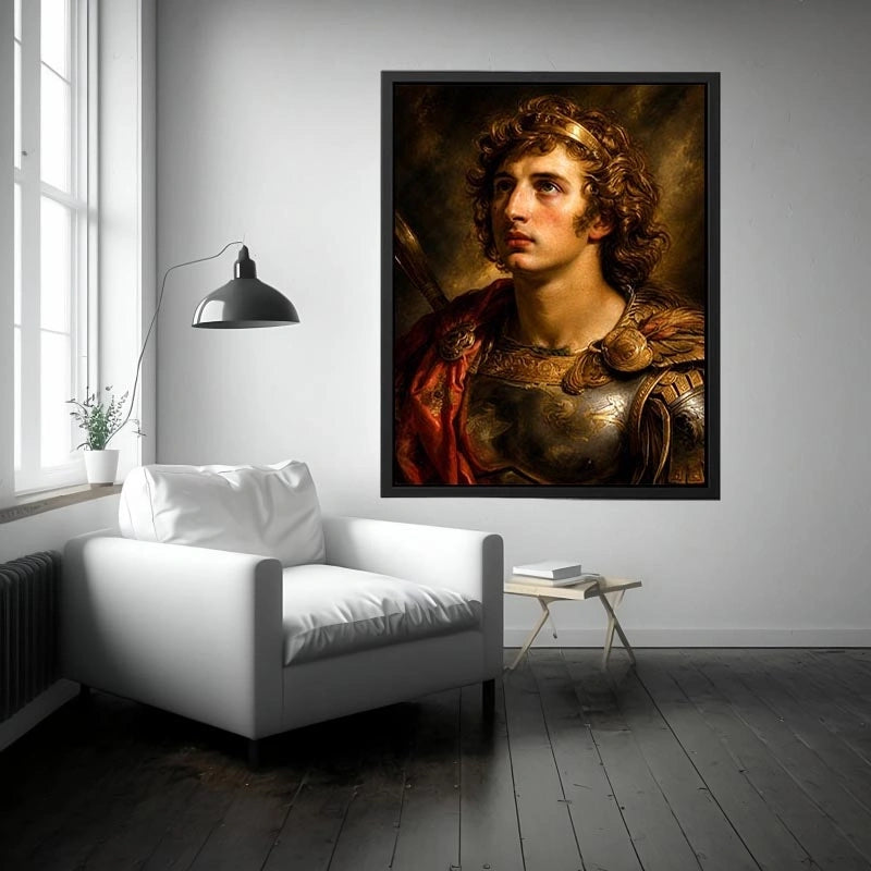 Renaissance warrior portrait canvas art for elegant traditional living room decor.