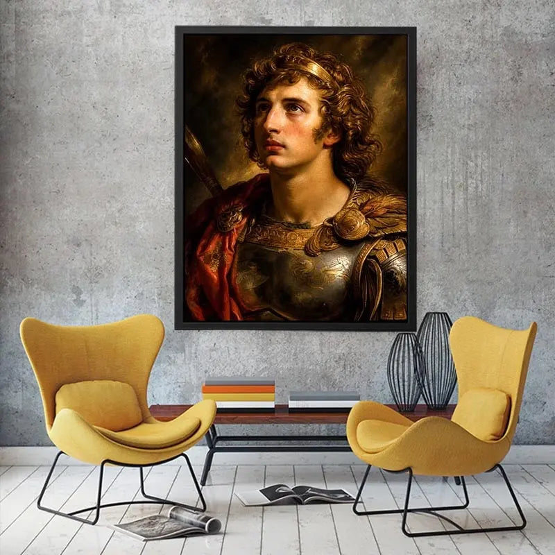 Renaissance warrior portrait canvas art for elegant traditional living room decor.