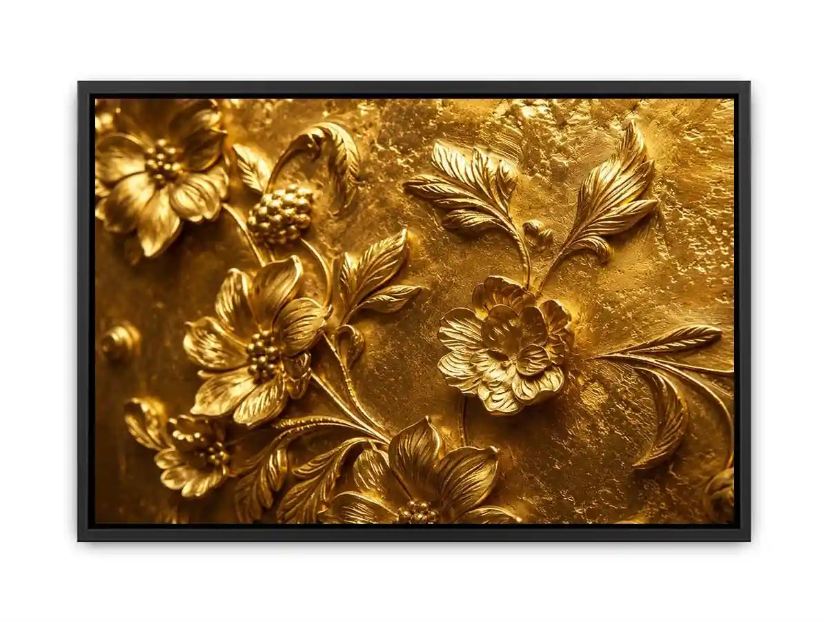 Elegant gold floral relief artwork for luxury living room and hallway decor.