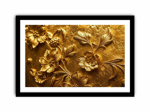 Elegant gold floral relief artwork for luxury living room and hallway decor.