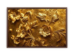 Elegant gold floral relief artwork for luxury living room and hallway decor.