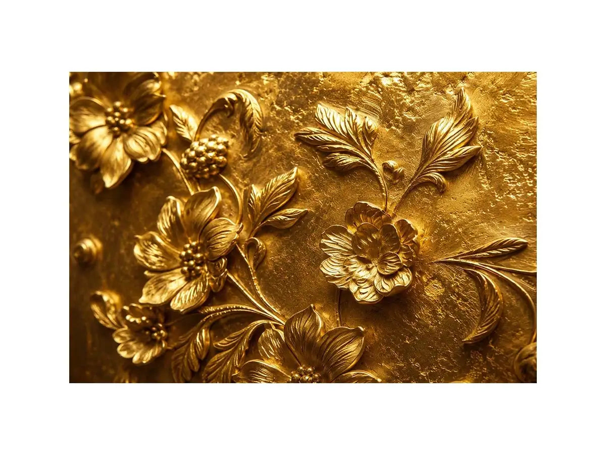Elegant gold floral relief artwork for luxury living room and hallway decor.