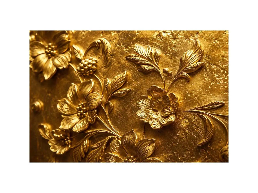 Elegant gold floral relief artwork for luxury living room and hallway decor.