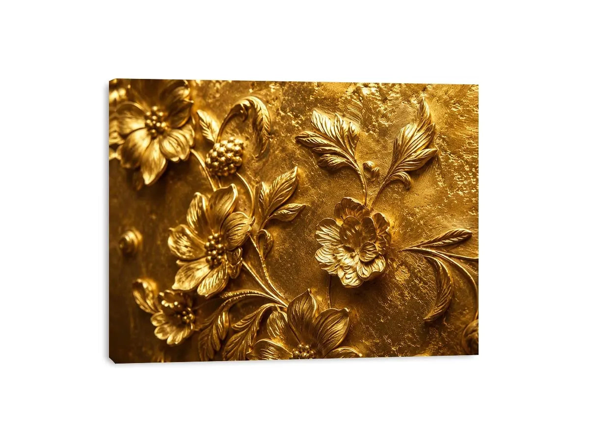 Elegant gold floral relief artwork for luxury living room and hallway decor.