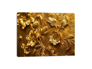 Elegant gold floral relief artwork for luxury living room and hallway decor.
