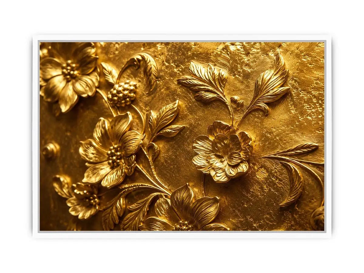 Elegant gold floral relief artwork for luxury living room and hallway decor.
