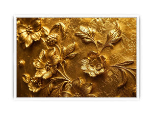 Elegant gold floral relief artwork for luxury living room and hallway decor.