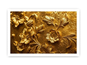 Elegant gold floral relief artwork for luxury living room and hallway decor.