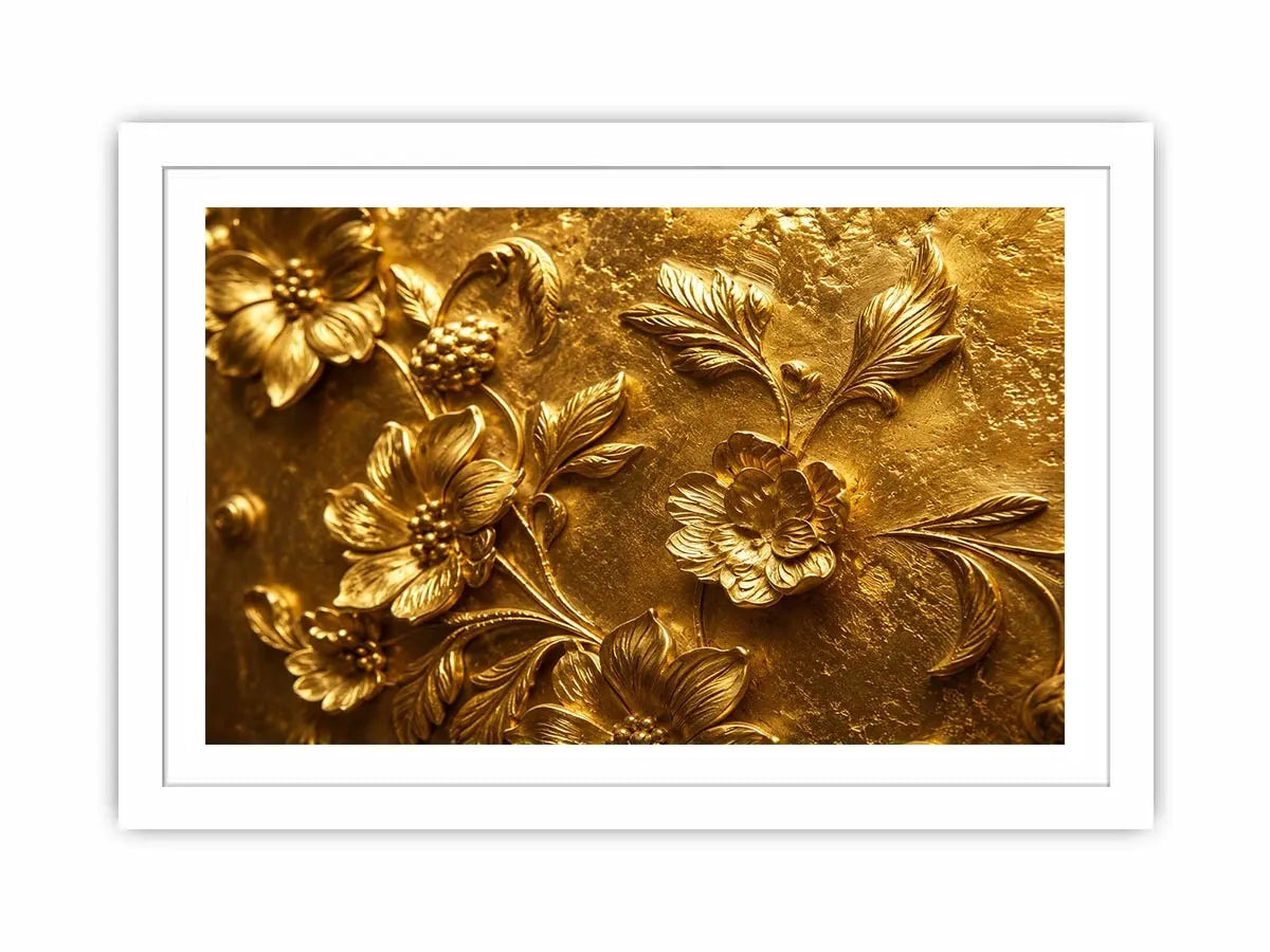 Elegant gold floral relief artwork for luxury living room and hallway decor.