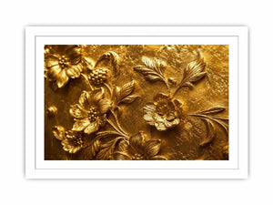 Elegant gold floral relief artwork for luxury living room and hallway decor.