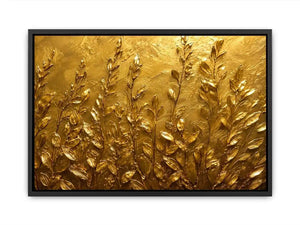 Gold botanical canvas print for warm minimalist bedroom and hallway decor.