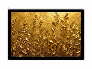 Gold botanical canvas print for warm minimalist bedroom and hallway decor.