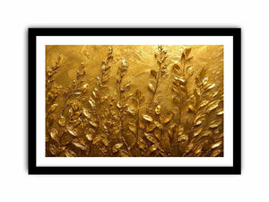 Gold botanical canvas print for warm minimalist bedroom and hallway decor.