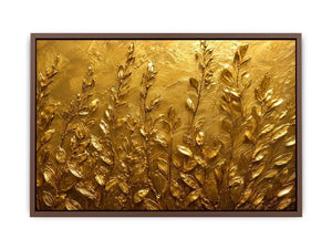 Gold botanical canvas print for warm minimalist bedroom and hallway decor.
