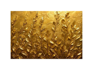 Gold botanical canvas print for warm minimalist bedroom and hallway decor.