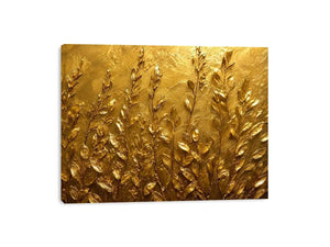 Gold botanical canvas print for warm minimalist bedroom and hallway decor.