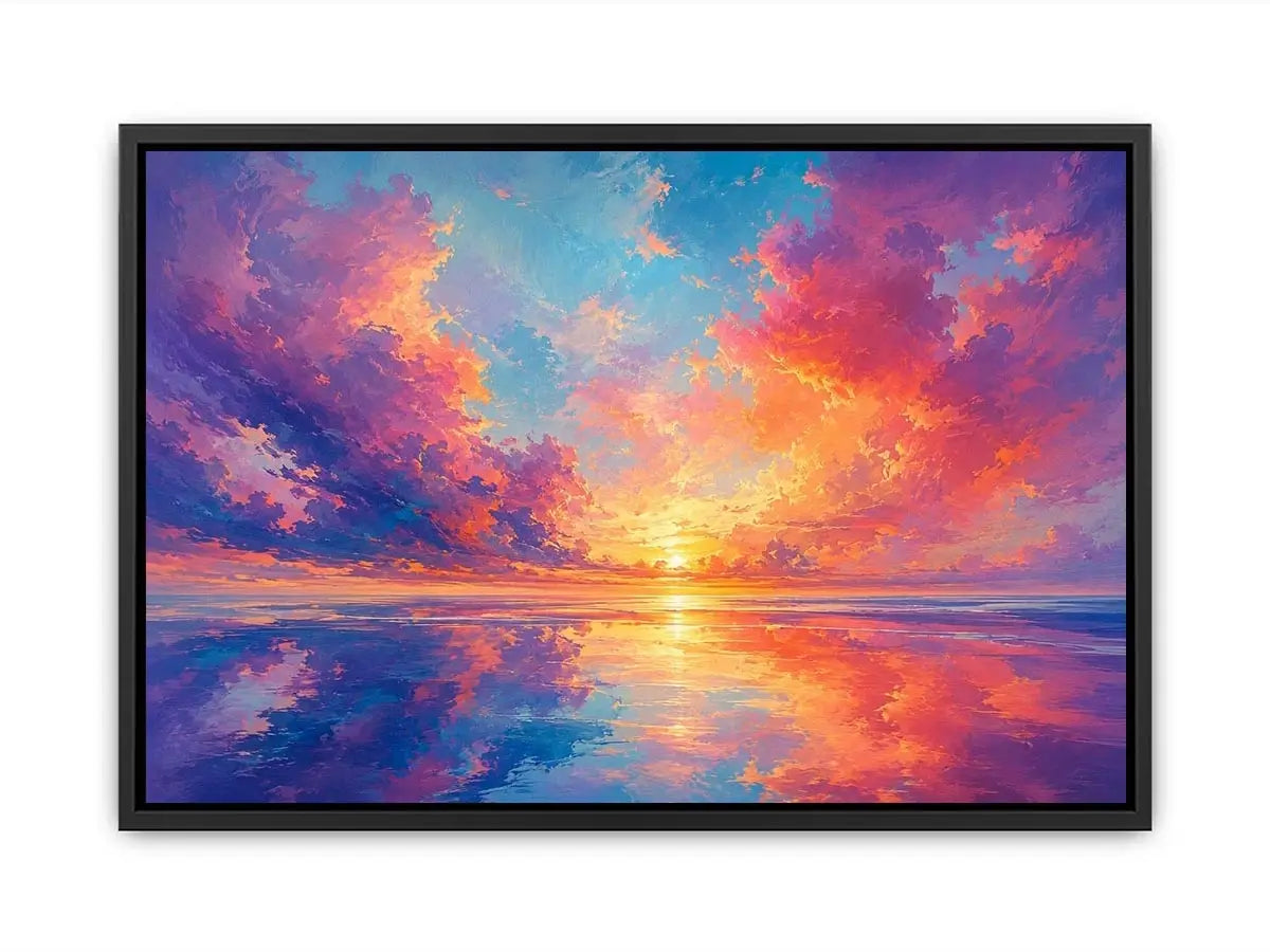 Colorful pastel sunset ocean canvas art for modern living room decor.