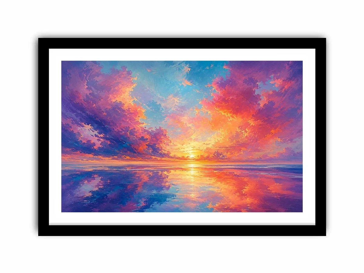 Colorful pastel sunset ocean canvas art for modern living room decor.