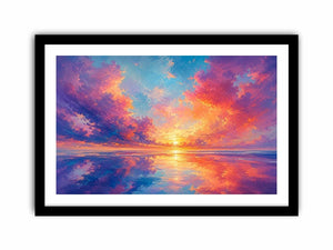 Colorful pastel sunset ocean canvas art for modern living room decor.