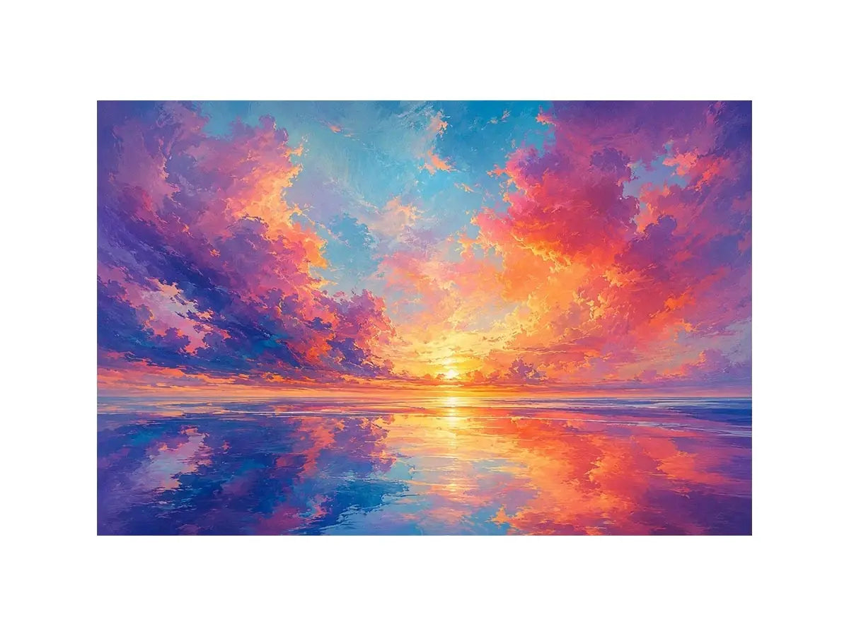 Colorful pastel sunset ocean canvas art for modern living room decor.