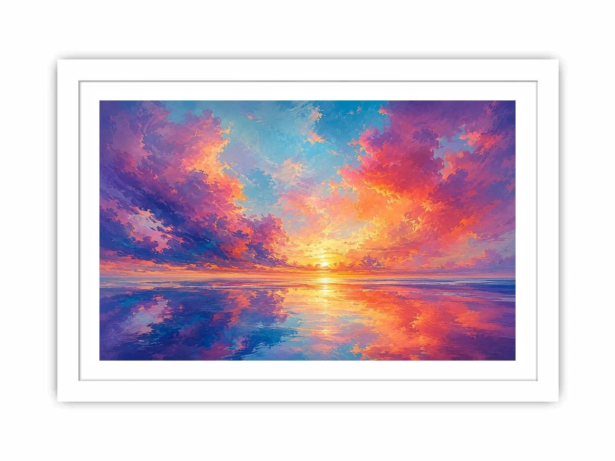Colorful pastel sunset ocean canvas art for modern living room decor.