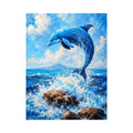 Blue dolphin ocean wall art for coastal living room and beach house decor.