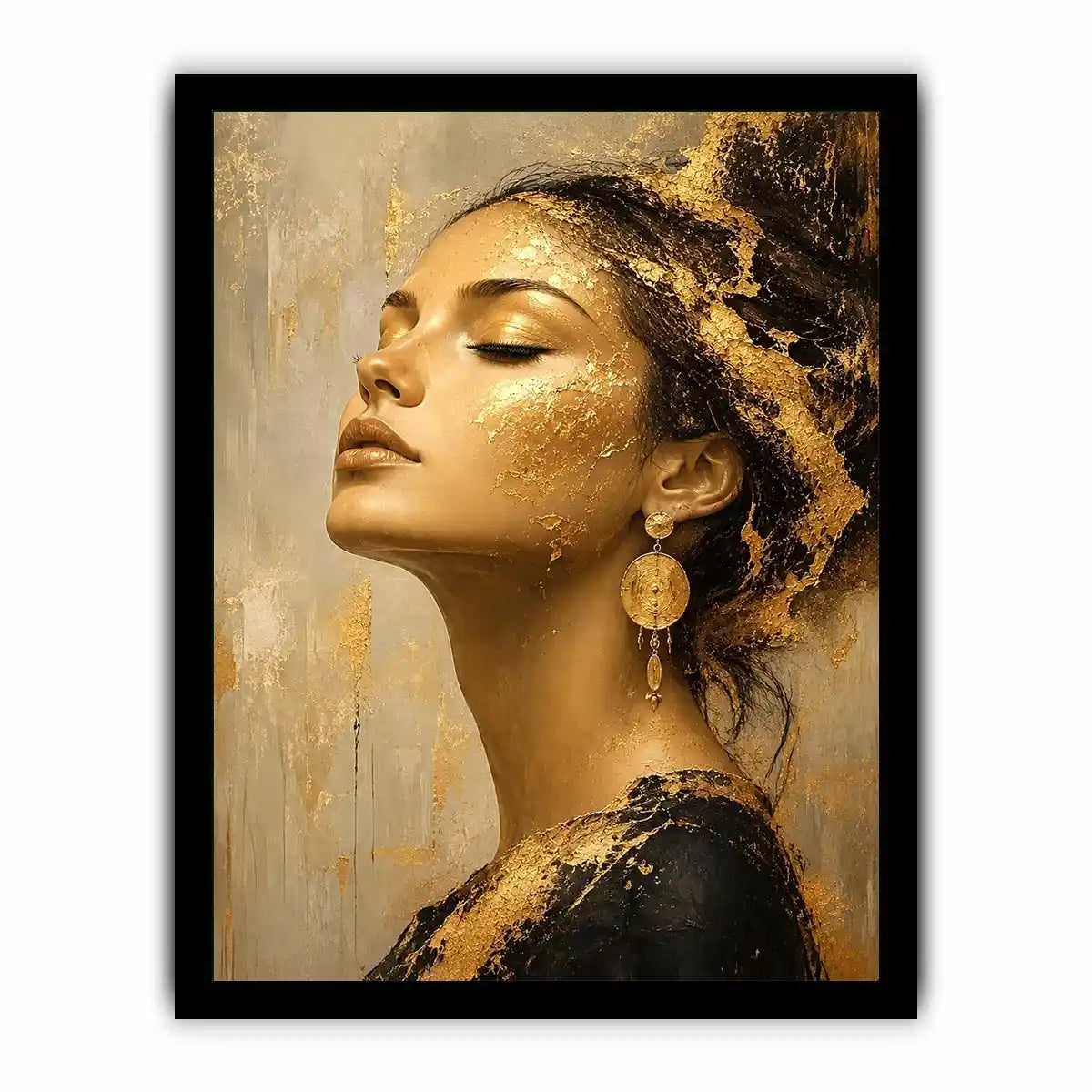 Luxury textured woman portrait canvas art with gold accents for elegant modern living room decor.