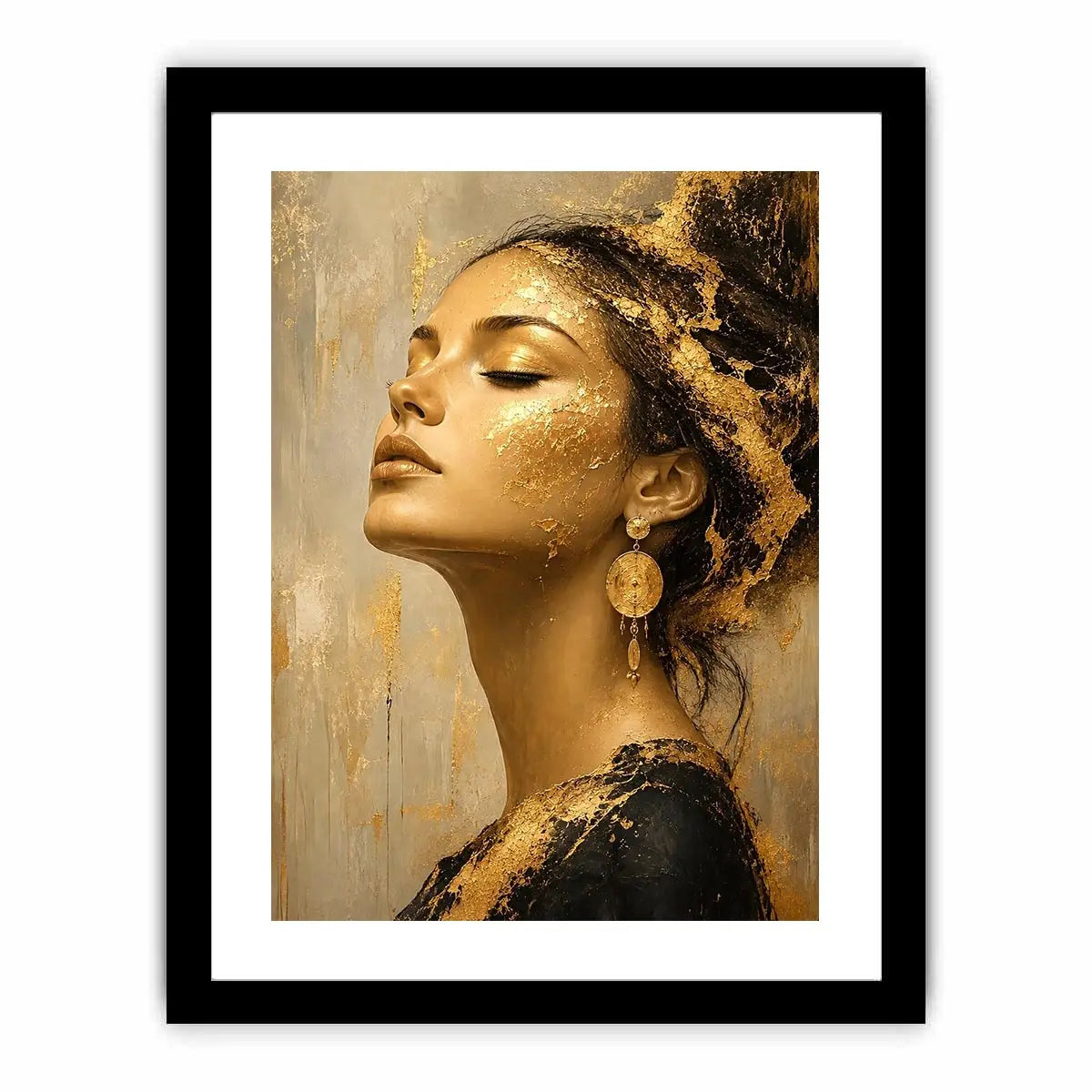 Luxury textured woman portrait canvas art with gold accents for elegant modern living room decor.