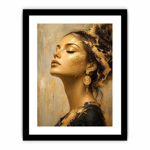 Luxury textured woman portrait canvas art with gold accents for elegant modern living room decor.