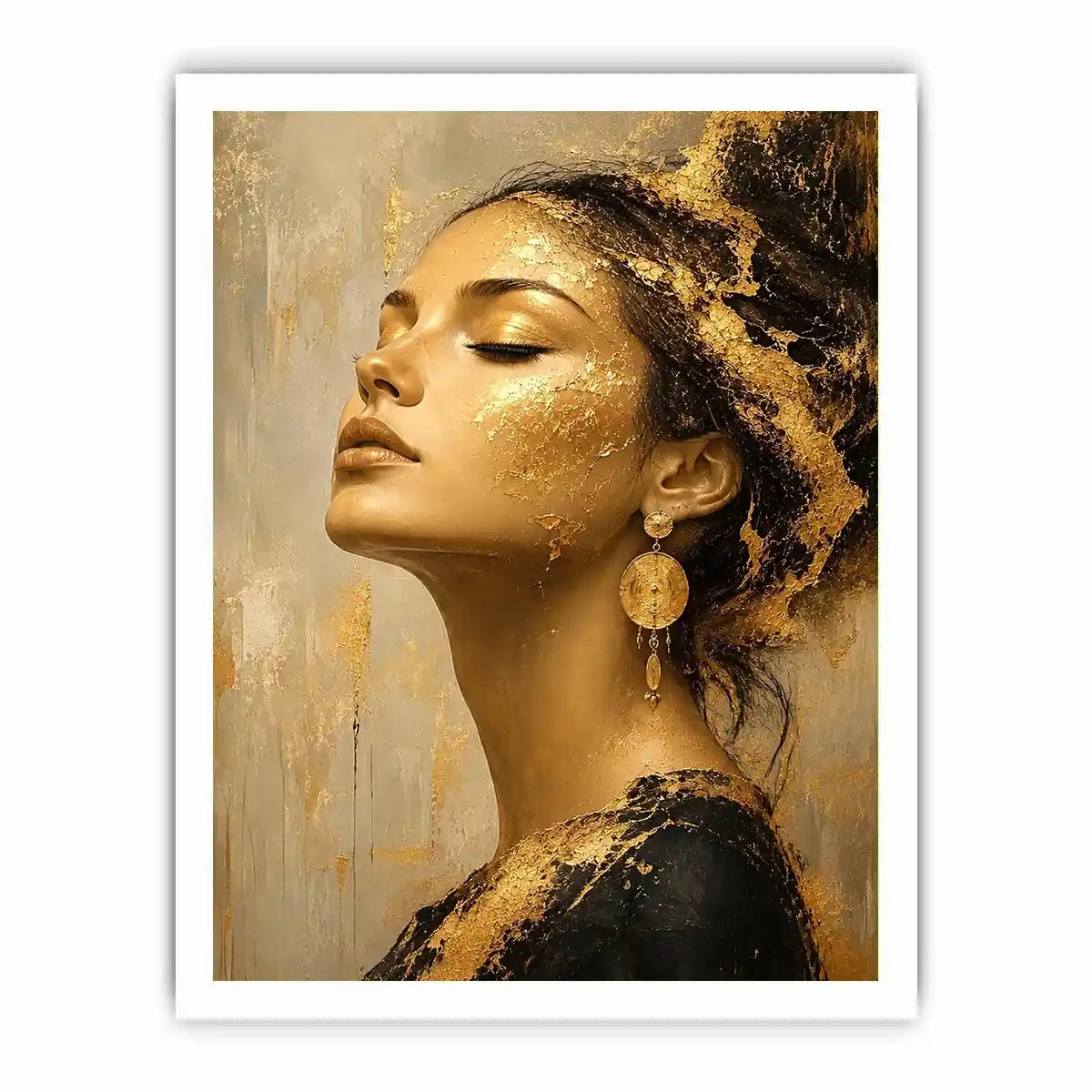 Luxury textured woman portrait canvas art with gold accents for elegant modern living room decor.
