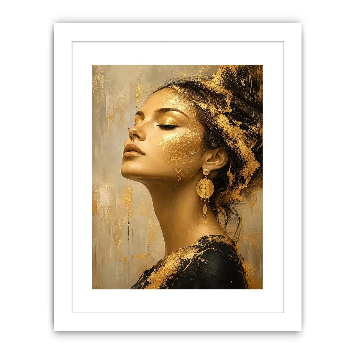 Luxury textured woman portrait canvas art with gold accents for elegant modern living room decor.