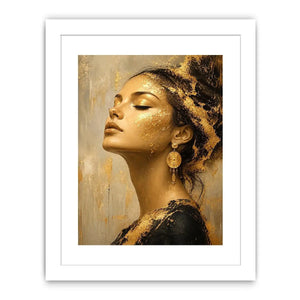 Luxury textured woman portrait canvas art with gold accents for elegant modern living room decor.