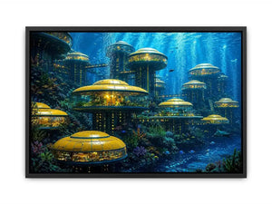 Futuristic underwater city canvas art for modern office and luxury interiors.