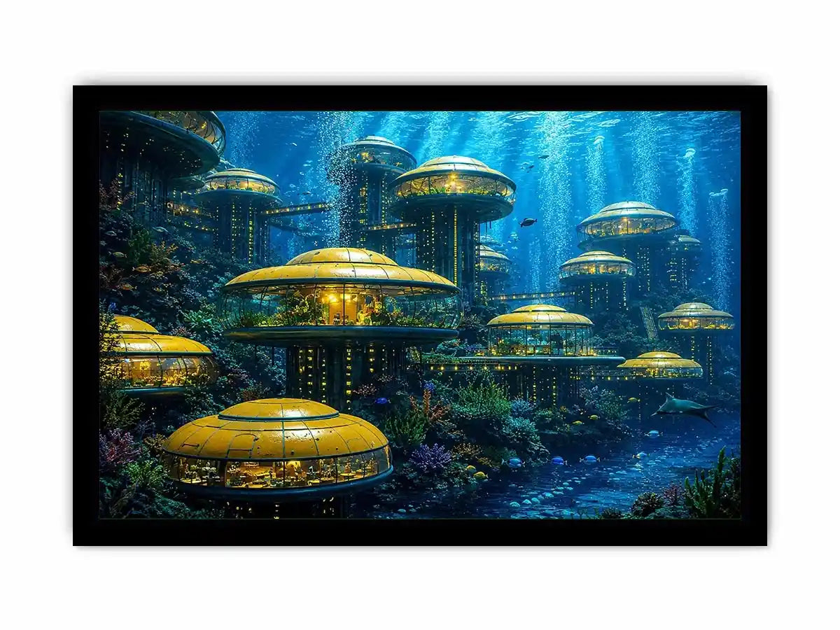 Futuristic underwater city canvas art for modern office and luxury interiors.