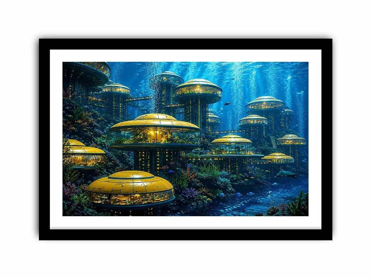 Futuristic underwater city canvas art for modern office and luxury interiors.