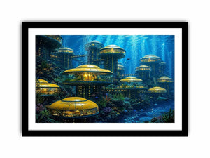 Futuristic underwater city canvas art for modern office and luxury interiors.
