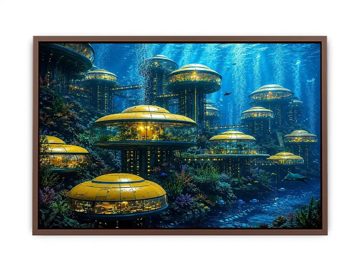 Futuristic underwater city canvas art for modern office and luxury interiors.