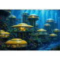 Futuristic underwater city canvas art for modern office and luxury interiors.