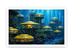 Futuristic underwater city canvas art for modern office and luxury interiors.