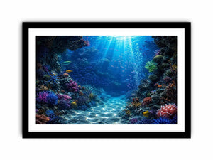 Colorful coral reef wall art for coastal bedroom and beach house decor.
